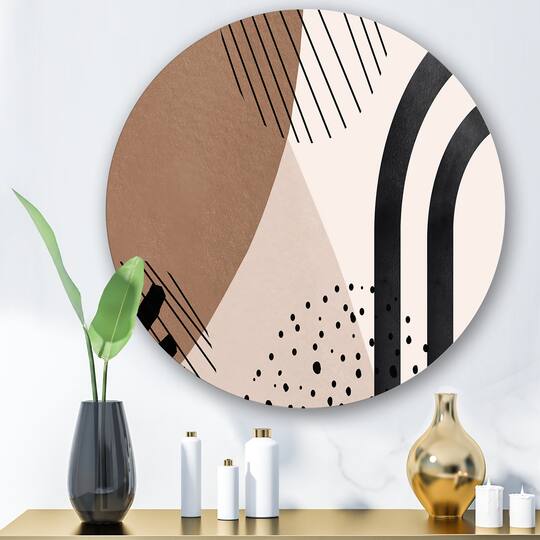 Designart - Abstract Shapes in Terracotta and Ivory Shapes I - Modern Metal Circle Wall Art